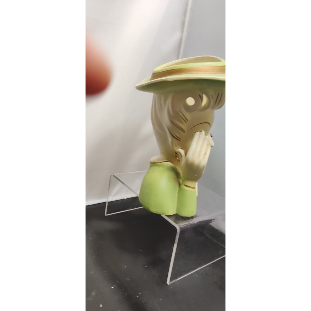 Vintage Green Hat Hand to Head Headache Lady Head Vase Planter Kitsch MidCentury - Picture 7 of 12